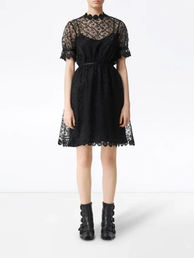 BURBERRY FLORAL EMBROIDERED TULLE DRESS - 黑色