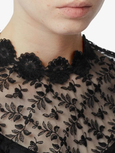 Shop Burberry Floral Embroidered Tulle Dress In Black
