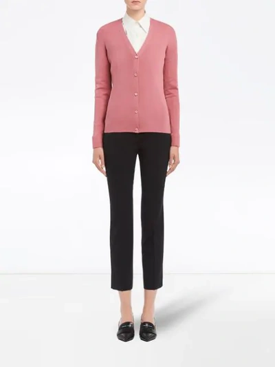 Shop Prada Wool And Silk Cardigan In Pink