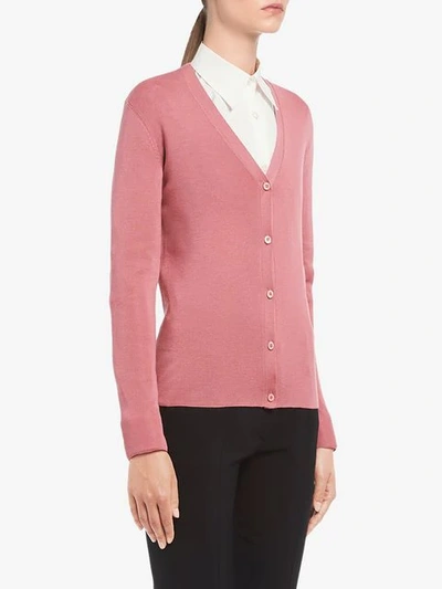 Shop Prada Wool And Silk Cardigan In Pink