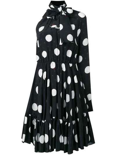 Shop Msgm Polka Dot One Shoulder Dress In Black