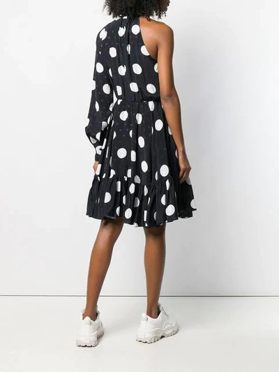 Shop Msgm Polka Dot One Shoulder Dress In Black