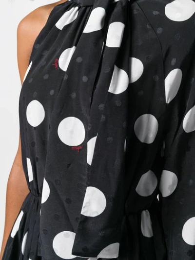 Shop Msgm Polka Dot One Shoulder Dress In Black