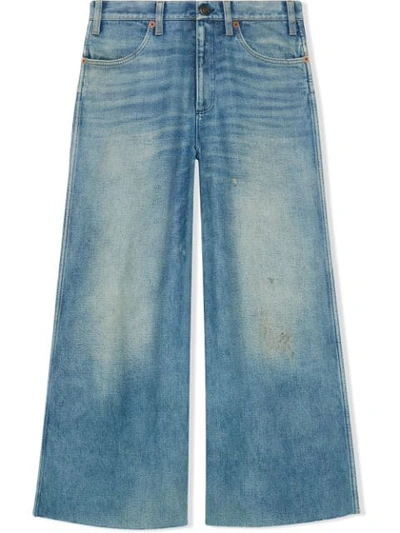 Shop Gucci Denim Pants With Patches In Blue