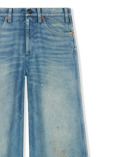 Shop Gucci Denim Pants With Patches In Blue
