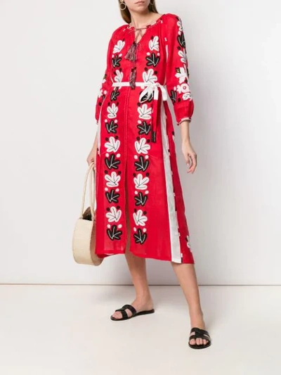 Shop Vita Kin Embroidered Leafs Dress In Red