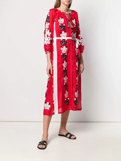 Shop Vita Kin Embroidered Leafs Dress In Red