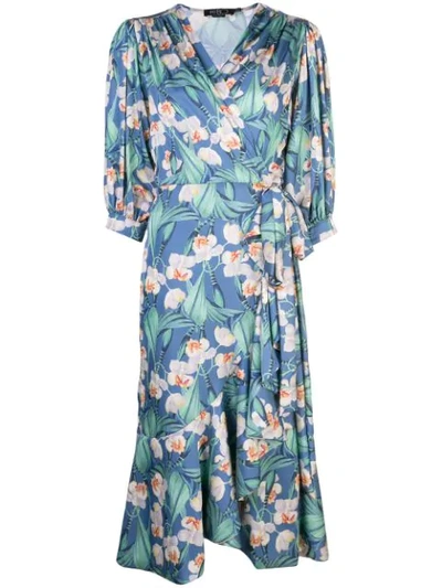 Shop Patbo Floral Midi Wrap Dress In Blue