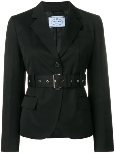 Shop Prada Belted Fitted Blazer In Black
