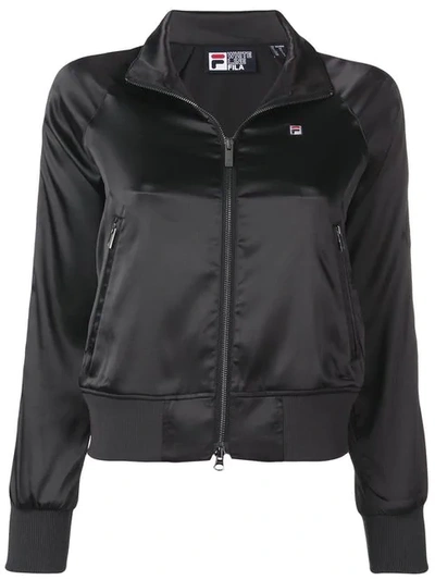 Shop Fila Satin Sports Jacket In Black