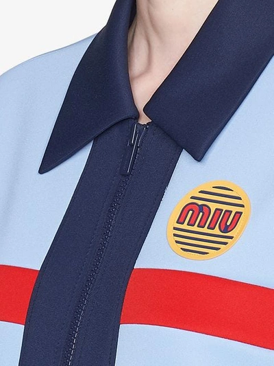 Shop Miu Miu Techno Jersey Jacket In Blue
