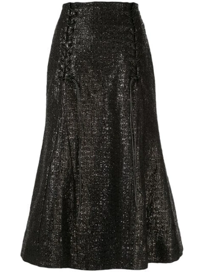 Shop Olivier Theyskens Metallic Fishtail Skirt In Black
