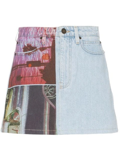Shop Calvin Klein Jeans Est.1978 Graphic Print Denim Mini Skirt In Blue