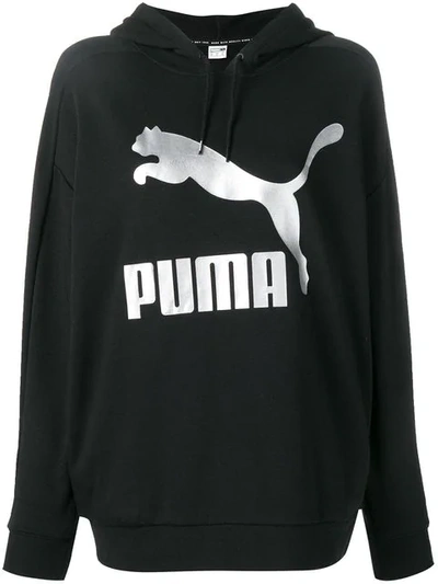 Shop Puma Logo Printed Hoodie In Black