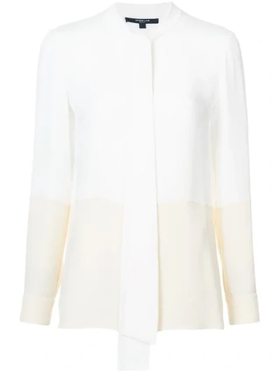 Shop Derek Lam Long Sleeve Bicolor Blouse With Neck Ties In White