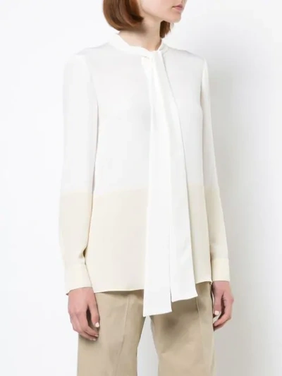 Shop Derek Lam Long Sleeve Bicolor Blouse With Neck Ties In White