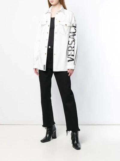 Shop Versace Logo Denim Shirt In A8065 Denim Ecru