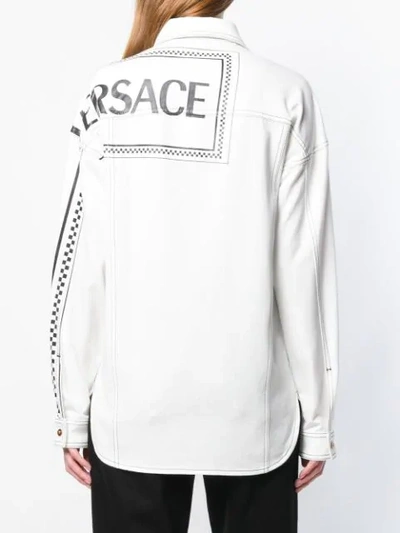 Shop Versace Logo Denim Shirt In A8065 Denim Ecru