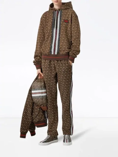 BURBERRY MONOGRAM STRIPE PRINT COTTON TRACKPANTS - 棕色