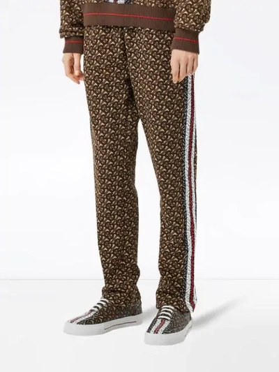 BURBERRY MONOGRAM STRIPE PRINT COTTON TRACKPANTS - 棕色