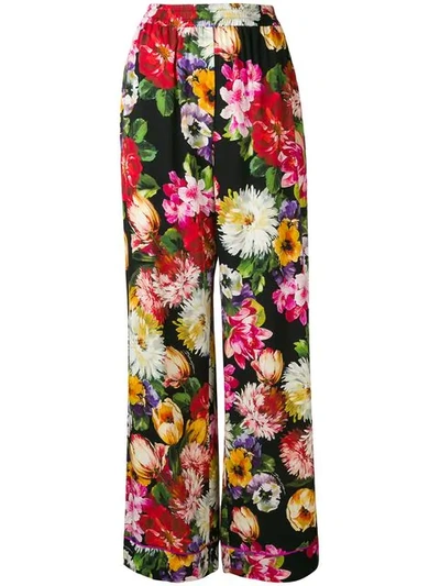 Shop Dolce & Gabbana Floral Wide-leg Trousers In Black