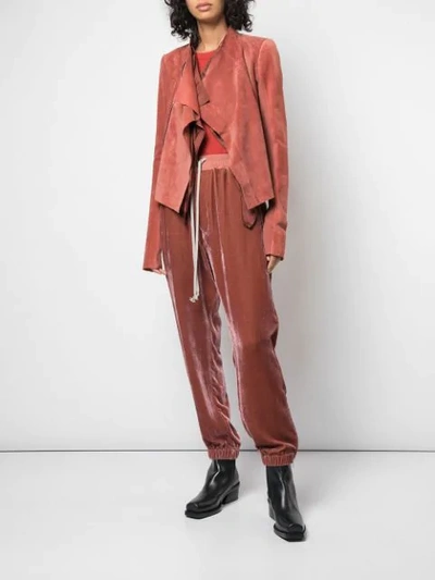 Shop Rick Owens Low Neck Biker Jacket In Red