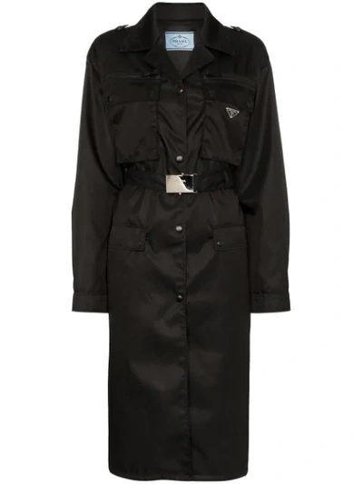 Shop Prada Belted Trench Coat In F0002 Black