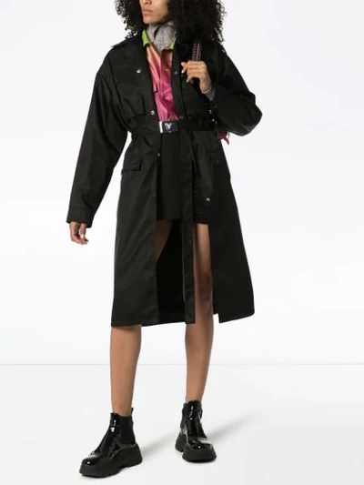 Shop Prada Belted Trench Coat In F0002 Black