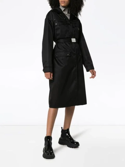 Shop Prada Belted Trench Coat In F0002 Black