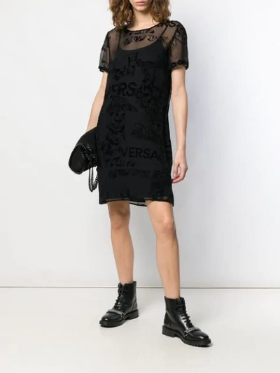 Shop Versace Jeans Baroque Sheer Overlay Dress In Black