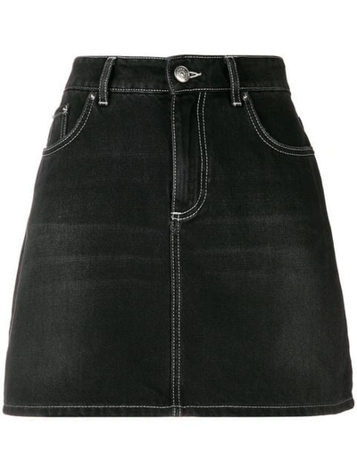 Shop Ganni Washed Denim Skirt - Black