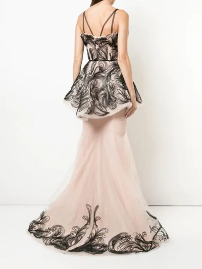 Shop Marchesa Embroidered Sleeveless Tule Gown In Blush