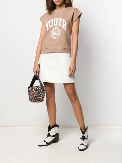 Shop Msgm Printed 'youth' T-shirt In Neutrals