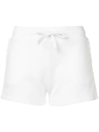 Shop Valentino Rockstud Embellished Track Shorts In White