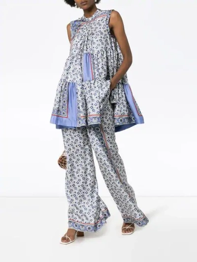 Shop Chloé Bandana Print Tiered Mini Dress In Blue