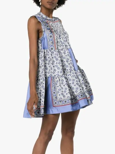 CHLOÉ BANDANA PRINT TIERED MINI DRESS - 蓝色