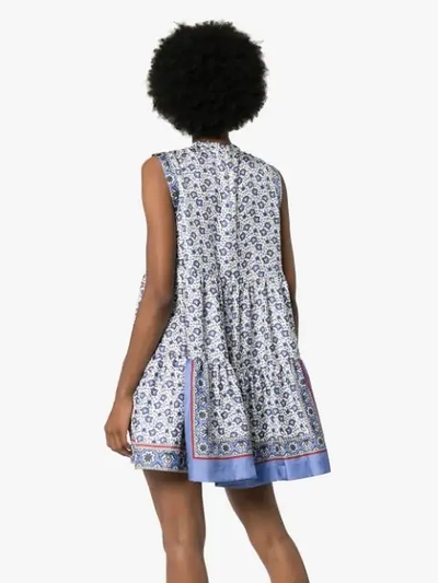 CHLOÉ BANDANA PRINT TIERED MINI DRESS - 蓝色