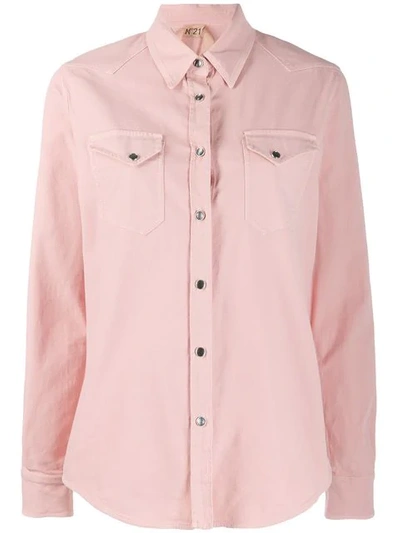 Shop N°21 Chest Pocket Denim Shirt In Pink