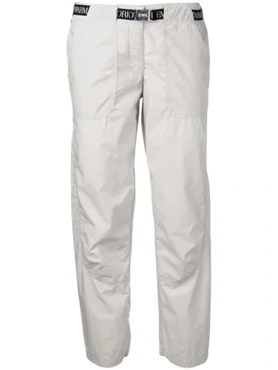 Shop Emporio Armani Logo Band Trousers In Grey