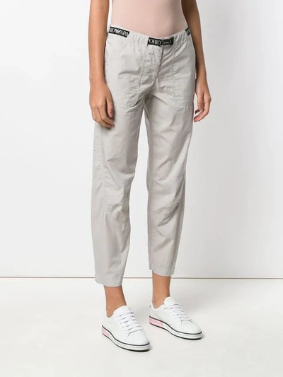 Shop Emporio Armani Logo Band Trousers In Grey
