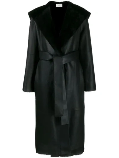 Shop The Row Hooded Leather Midi Coat In Black