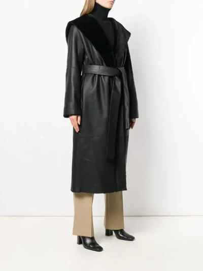 Shop The Row Hooded Leather Midi Coat In Black