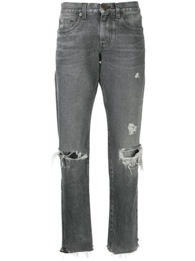 Shop Saint Laurent Distressed Boyfriend Jeans In Grey