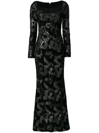 Shop Talbot Runhof Embroidered Velvet Gown In Black