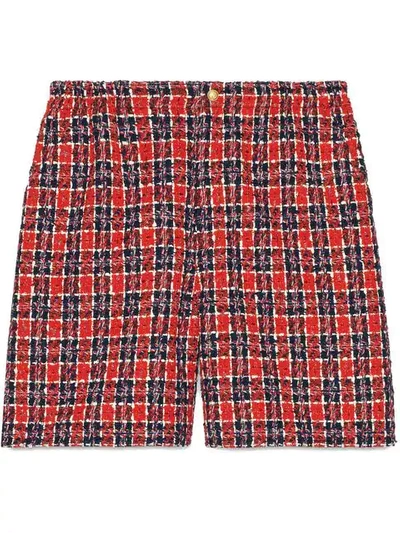 Shop Gucci Tweed Check Shorts In Red