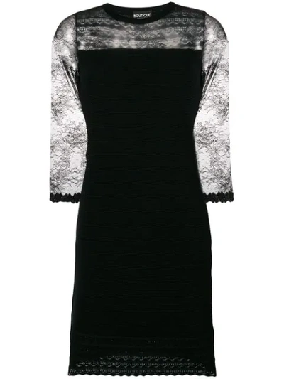 Shop Boutique Moschino Lace Insert Knit Cocktail Dress In Black