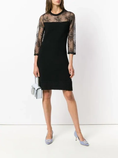 Shop Boutique Moschino Lace Insert Knit Cocktail Dress In Black