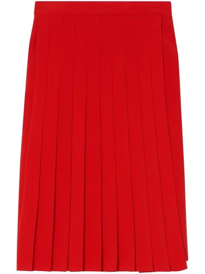 Shop Burberry Cady Pleated Midi Skirt In Red