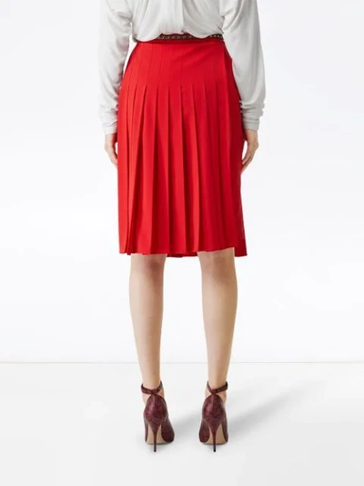 Shop Burberry Cady Pleated Midi Skirt In Red