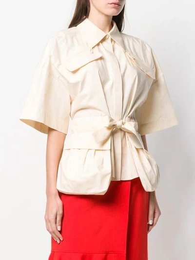 Shop Fendi Tie Front Blouse In Neutrals